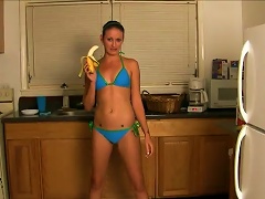 19yo Haily Young Enjoys Food Fetish And Fucks  With Bananas In Kitchen